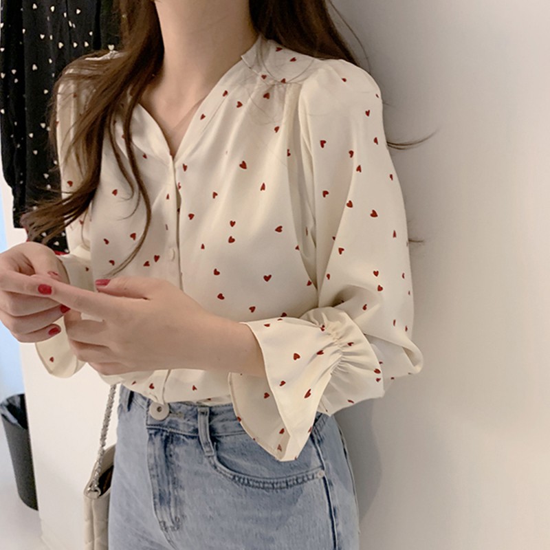 Title 1, Spring and Autumn Fashion V-neck Love Print Shi...